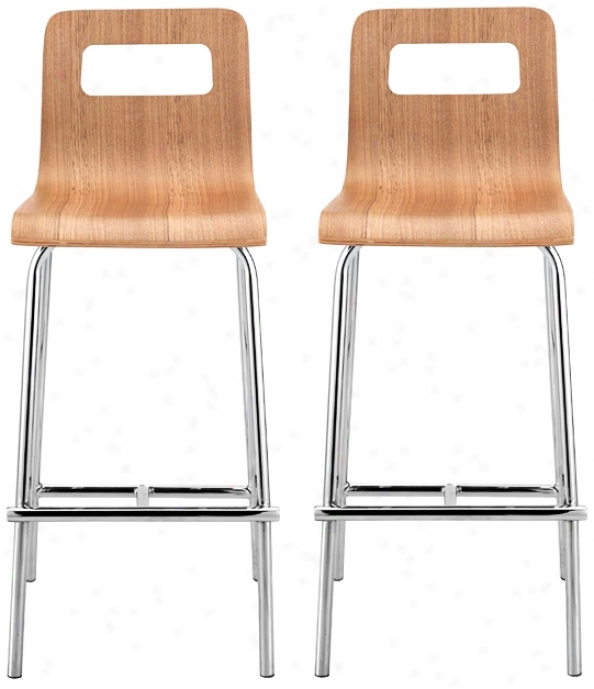 Set Of 2 Zuo Escape Natural Wood Counter Stools (t7642)