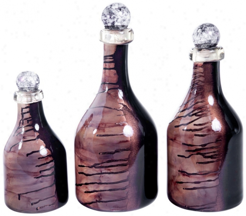 Set Of 3 Art Glads Black Copper Bottles (w7335)