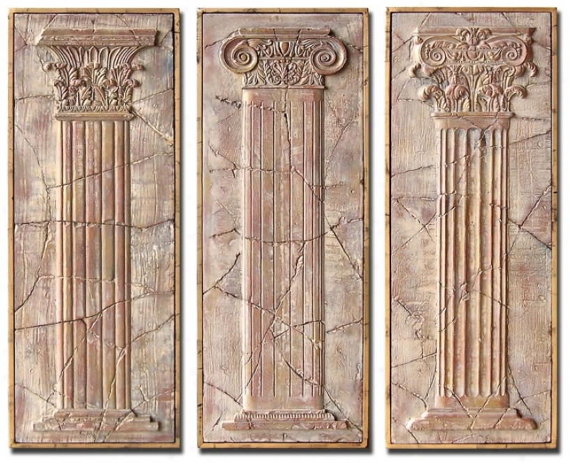 Set Of 3 Exhibotion Framed Ancient Pillars Wall Art Pieces (m0486)