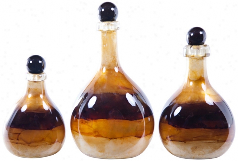 Set Of 3 Goldcoast Decorative Glass Bottles With Tops (v2762)