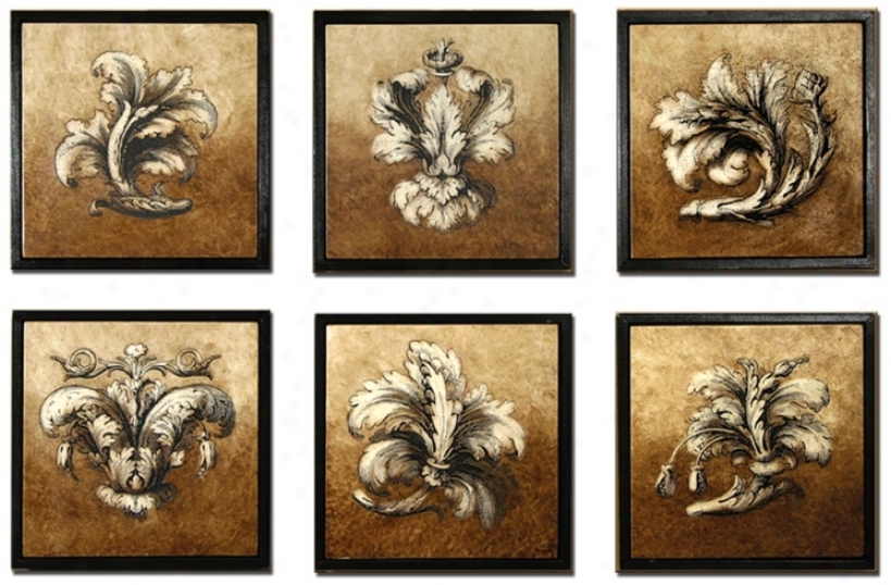 Set Of 6 Sirnna Framed Leaves Wall Art Peces (m0434)