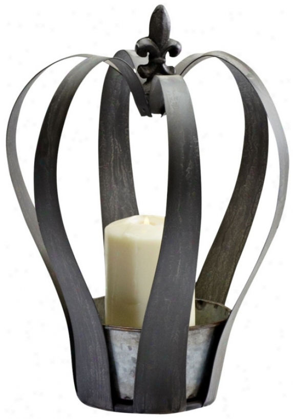 Small Crown Rustic Gray Pillar Candle Holder (u7006)