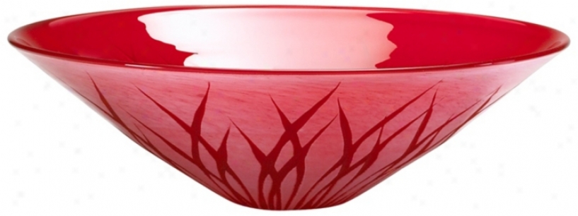Small Rouge Red Glass Serving Bowl  With Etched Detailing (v1513)