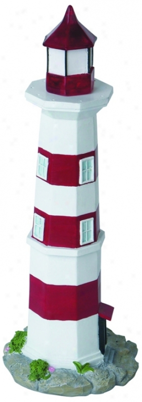 Solar Red And White Lighthouse Led Landscape Accent Light (k6484)