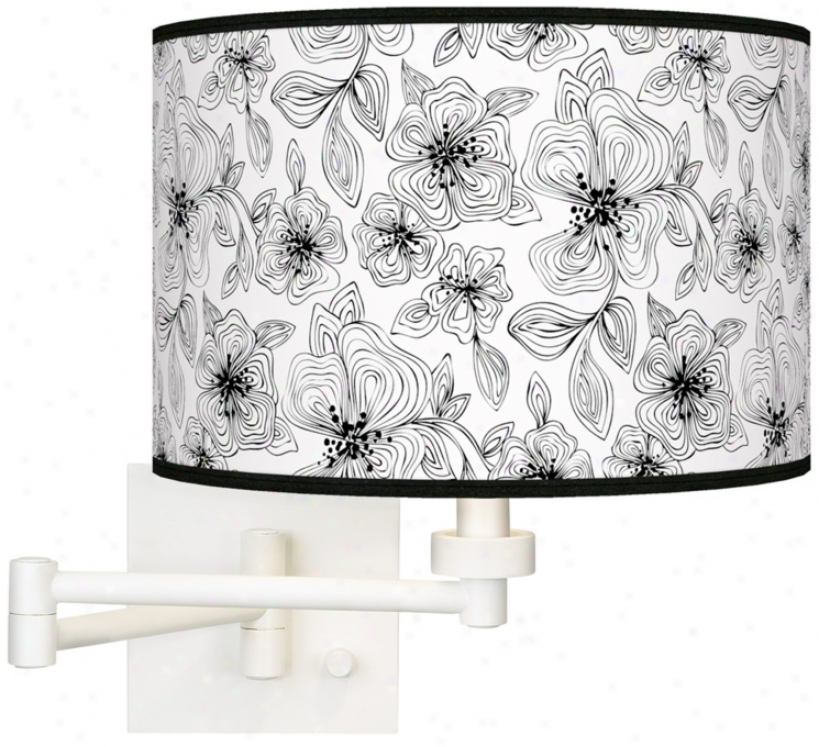 Stacy Garcia Linear Floral Giclee White Swing Arm Wall Light (h6558-u4733)