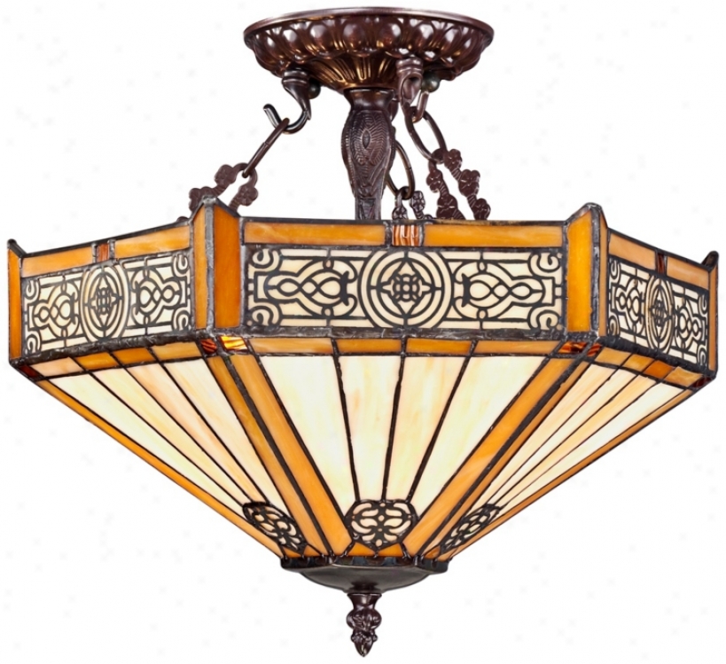 Stratford Tiffany Style 13" Mission Brass Ceiling Light (w7967)