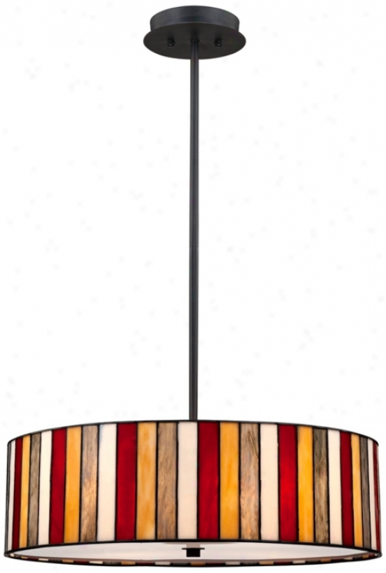 Striped Art Glass 20" Wide Bronze Pendant Light (v6384)