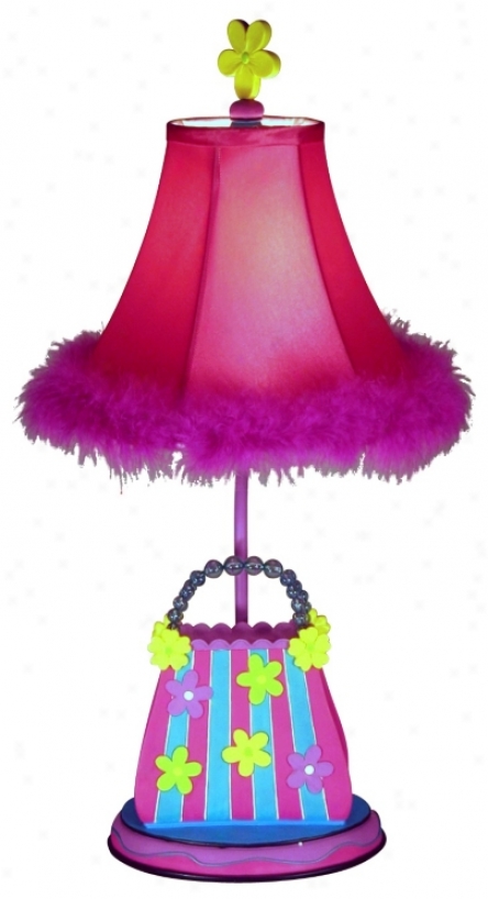Striped Best part Purse Table Lamp With Pink Feather Shade (24442)