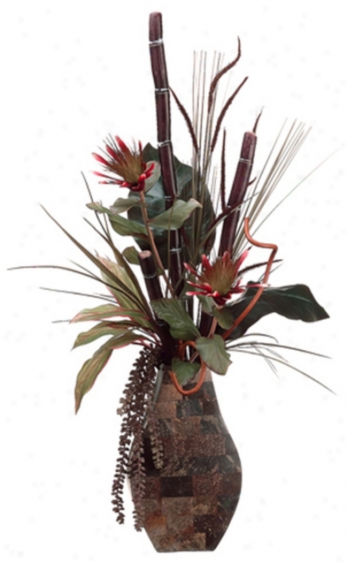Sugar Cane And Protea In Decorative Container Faux Flowers (n6762)