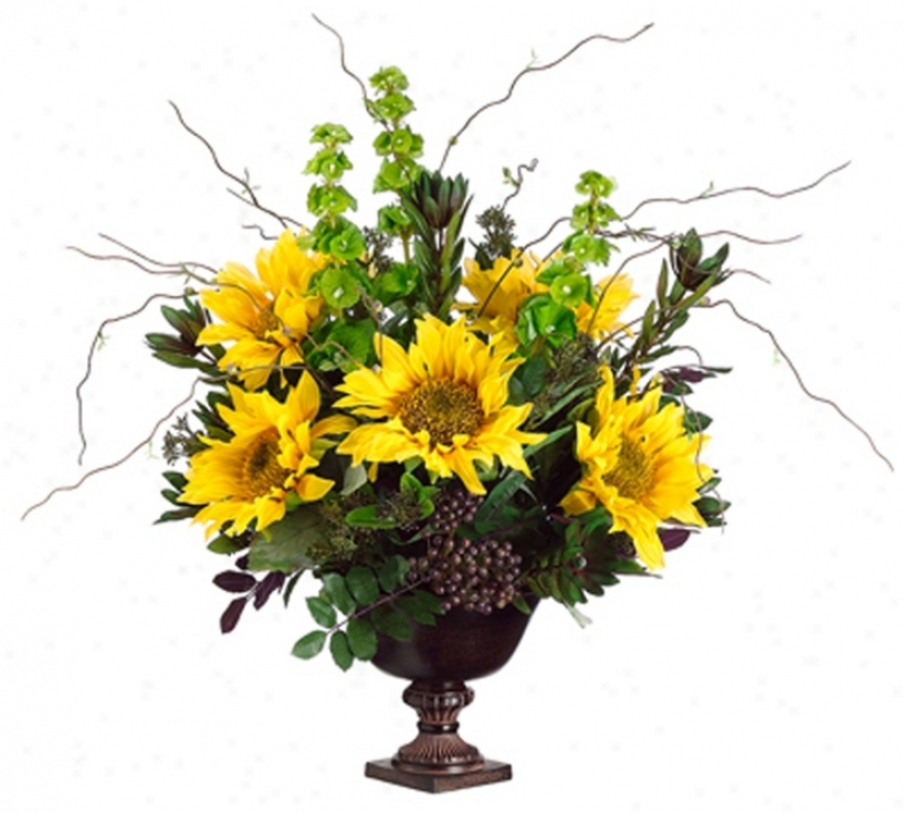 Sunflowers And Protea In Urn Container Faux Flpwers (n6692)
