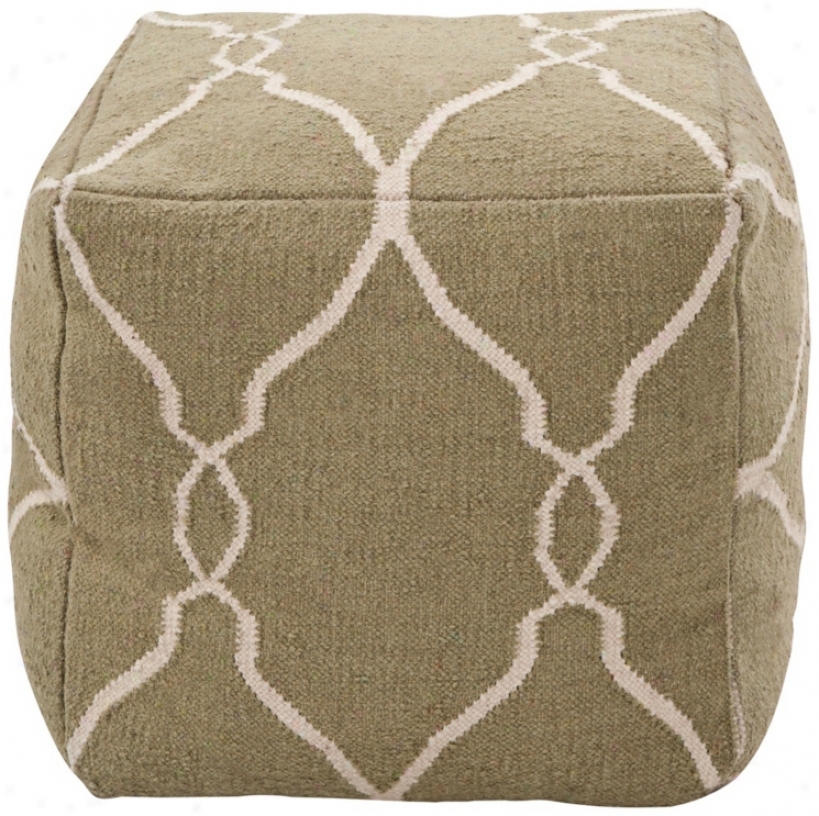 Surya Khaki Wool 18" Cube Ottoman Pouf (y2989)