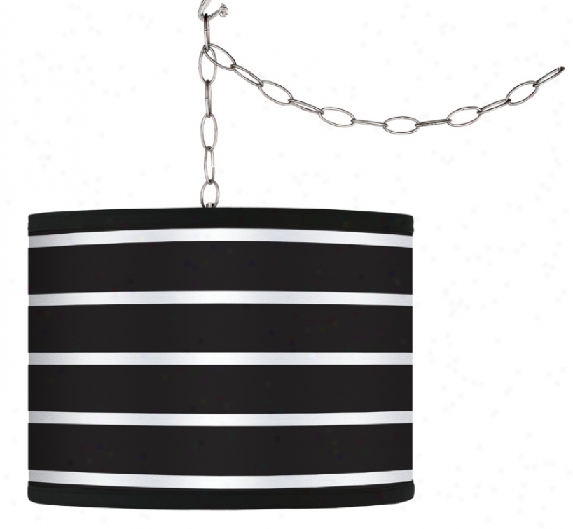 Swag Style Bold Black Stripe Shade Plug-in Chandelier (f9542-g9579)