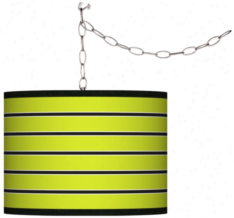 Swag Style Bold Linden Green Stripe Shade Plug-in Chandelier (f9542-g4285)