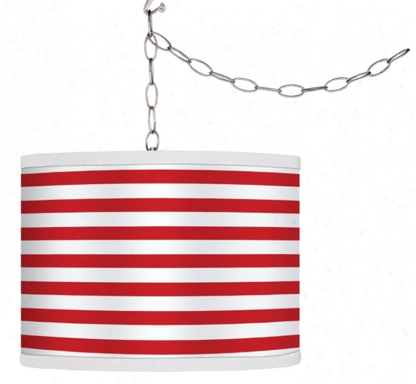 Swag Style Red Horrizontal Stripe Shade Plug-in Chandelier (f9542-g8594)