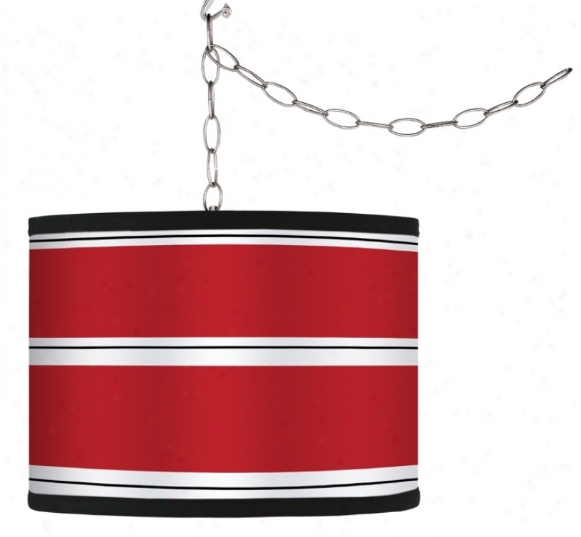 Swag Style Red Stripes Shade Plug-in Chandelier (f9542-g9569)