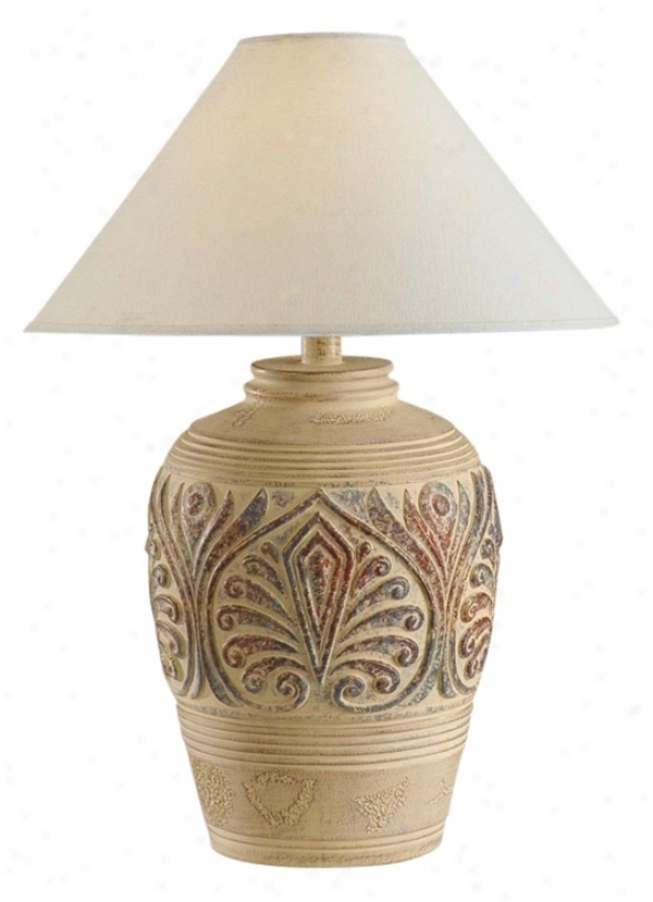 Tan Red And G5een Leaf Design Table Lamp (h1301)