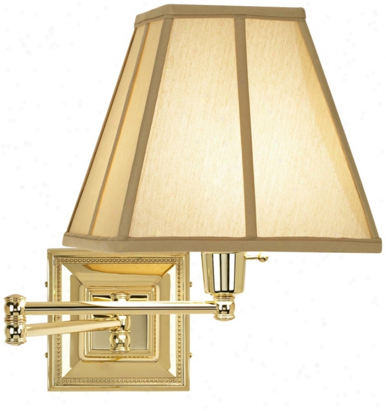 Tan Square-cut Shade Brass Beaded Plug-in Swing Arm Wall Lamp (77426 -23976)