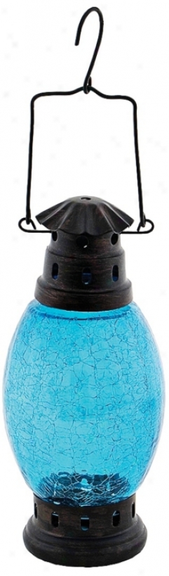 Teal Blue Crackkle Glass Lantern (v9487)