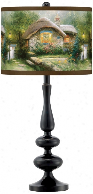 Thomas Kinkade Collector&#8217;s Cottage Giclee Glow Black Table Lamp (n5714-w6951)