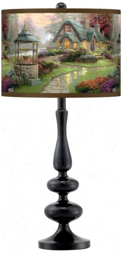 Thomas Kinkade Make A Wish Cottage Giclee Black Tablee Lamp (n5724-w6958)
