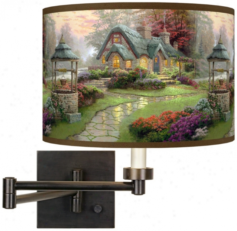 Thomas Kinkade Make A Wish Cottage Plug-in Swing Arm Wall Light (h6553-w7212)