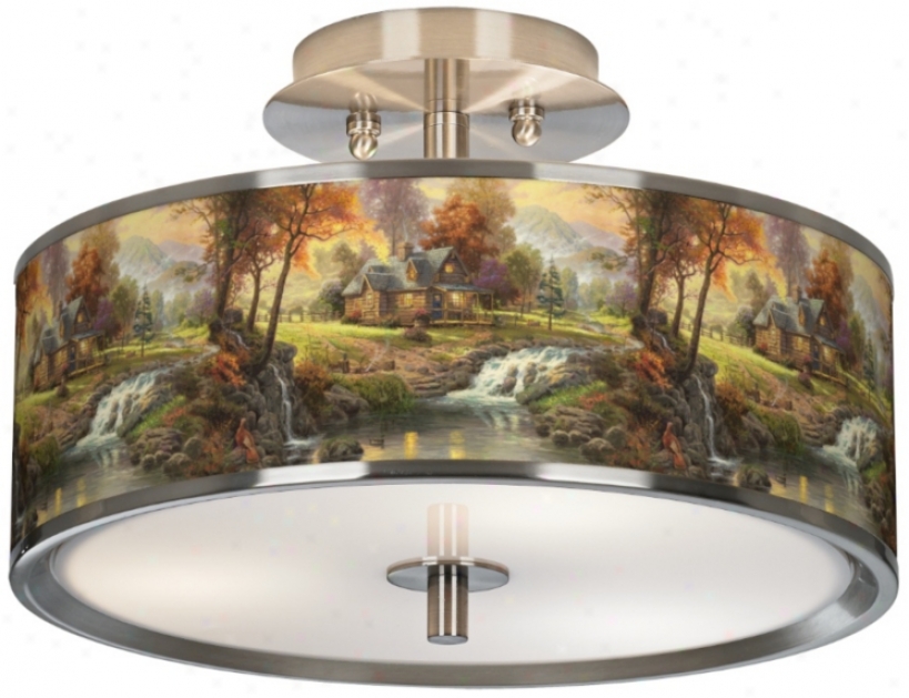 Thomas Kinkade Mountain Retreay 14" Wide Ceiling Light (t6396-w8976)