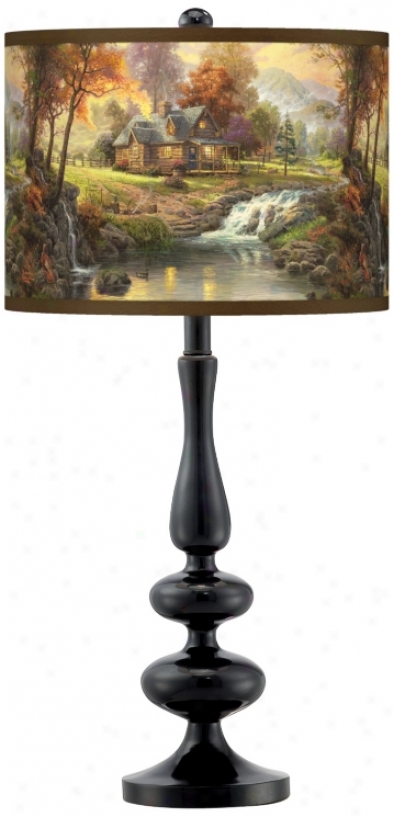 Thomas Kinkade Mountain Retreat Giclee Glow Table Lamp (m5714-w8701)