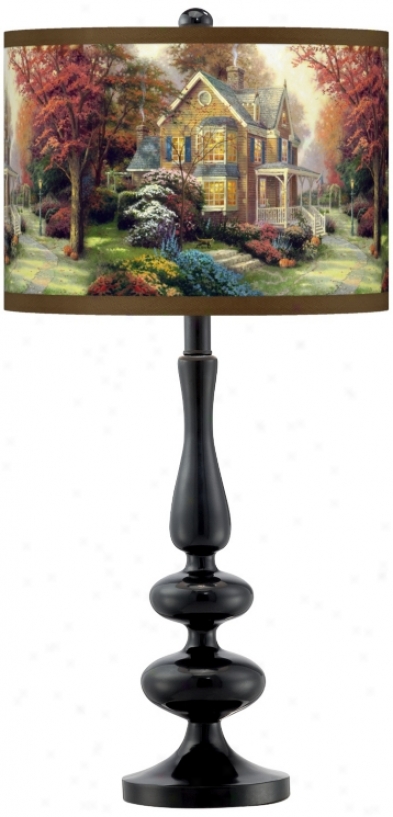 Thomas Kinkade Victorian Autumn Giclee Giow Black Table Lamp (n5714-w6966)