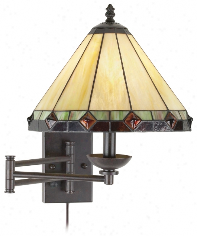 Tiffany Style Glass Panel Plug-in Swing Arm Wall Lamp (06749)