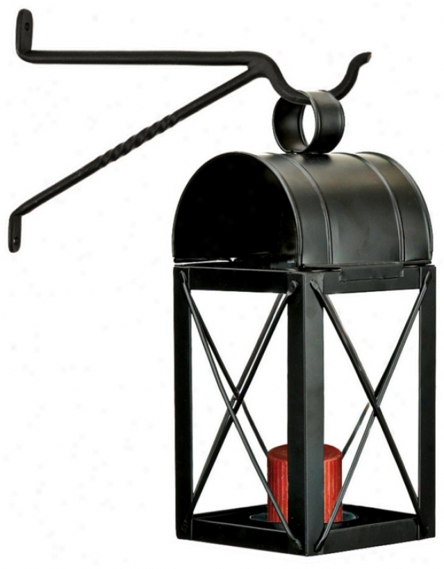 TravisP owder Coated Black Iron House Lantern Candle Holder (u9823)