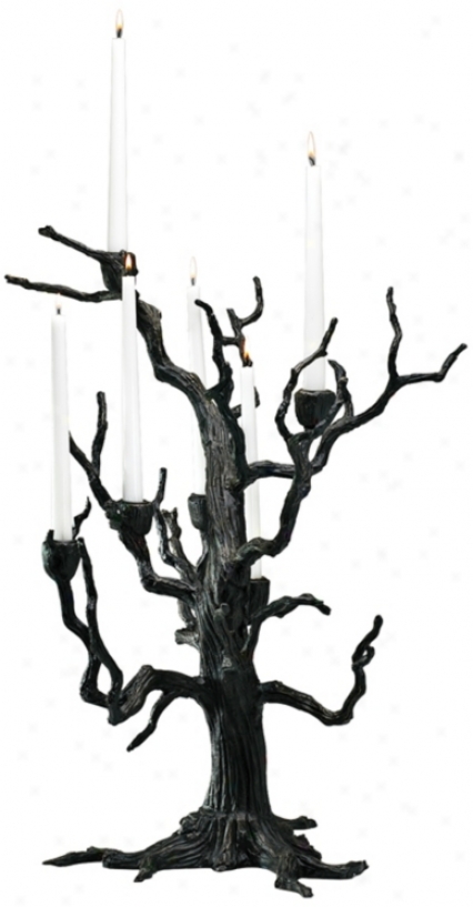Tree Old World Finish Iron Taper Candle Holder (v0593)
