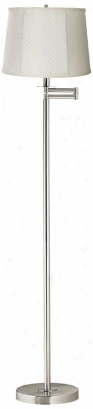 White Lattice Drum Brushed Nickel Oscillate Arm Floor Lamp (42316-w9962)