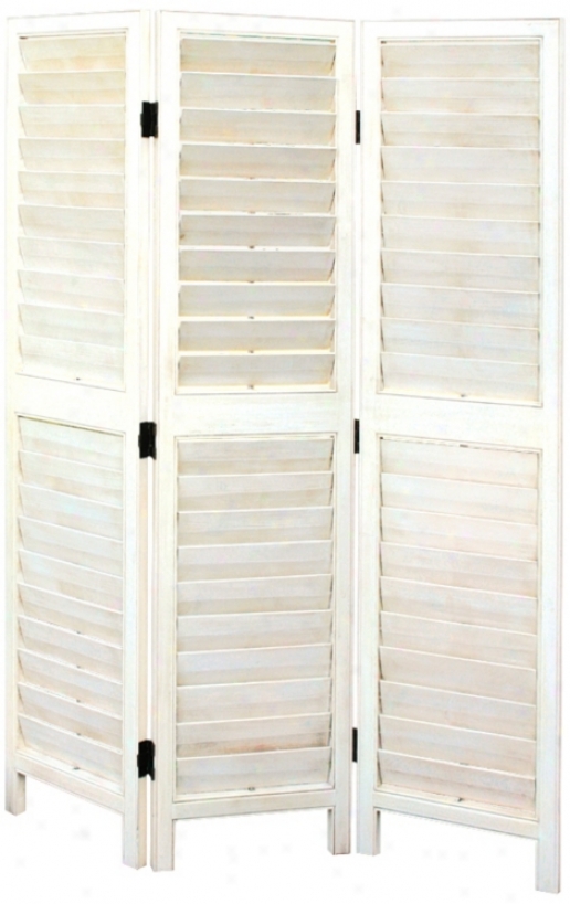 White Painted Louvered Three Array Wood Screen (g7490)