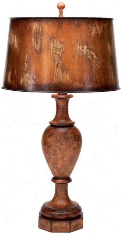Wood Finish With Weathered Copper Shade Table Lamp (t1667)