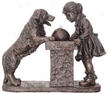 Young Girl And Labrador Dov Antique Bronze Fountain (h5574)
