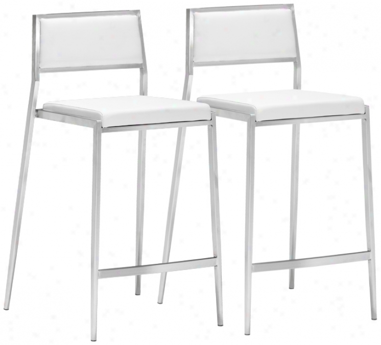Zuo Dolemite Stainless And White Counter Stool Set Of 2 (v7906)
