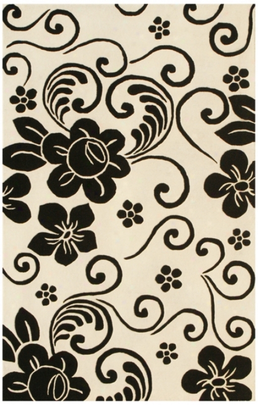 Floral Collection 5806 5'x8' White/black Area Rug (y7080)
