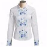Cotton-poly Flower Stretch Shirt - Embroidered, Long Sleeve (for Women)