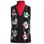 Cotton-ramie Snowman Cardigan Vest (for Women)