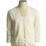 David Brooks Silk Blend Cardigan Sweater With Pointelle Trim - ?? Sleeve (for Women)