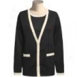 Joan Vass Colorblock Cardigan Sweater - Mercerized Cotton-wool (for Women)