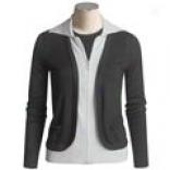 Joan Vass Silk-cashmere Cardigan Sweater - Zip Front, Color-blocked (for Women)