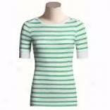 Lilla P Striped Pima Cotton Shirt - Bateau Neck, Elbow Sleeve (for Women)