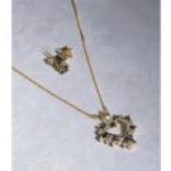 Prime Art Heart Pendant Necklace And Earring Set - 18k Gold, Sapphire, Diamond