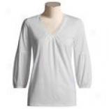 Shirred V-neck Shirt - ?? Sleeve (for Women)