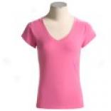 Stretch Cotton V-neck T-shirt - Deficient Sleeve (for Women)