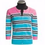 Stripe Knit Cardigan Sweater - ?? Sleeve (for Women)