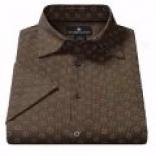 Toscano Brown-black Printed Silk Shirt - Short Sleeve (for Men)