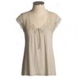Votre Nom Crochet-sleeve Blouse - Smocked, Short Sleeve (for Women)