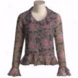 Xmi Soft Chiffon Floral Paisley Ruffle Shirt - Long Sleeve (for Women)